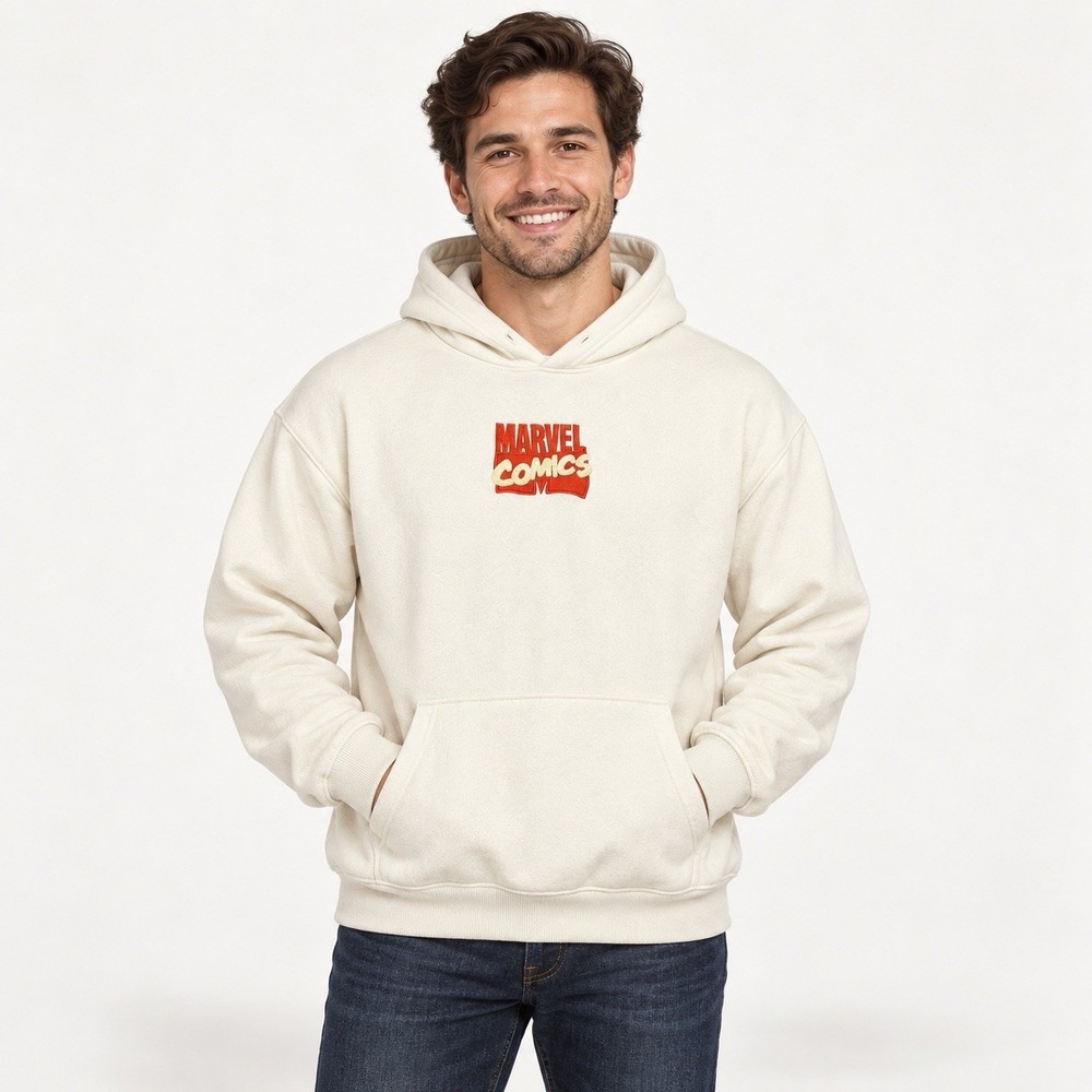 Marvel Comics Unisex Hoodie Cream IRONMAN THOR SHE HULK SPIDER-MAN SZ Large